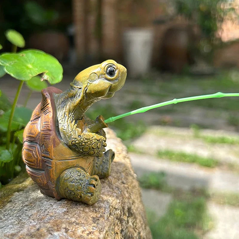 Cute Rope Fishing Turtle Resin Garden Statue & Figurine Garden Figurine QXL