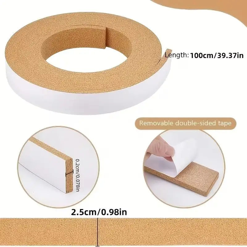 100cm Self-Adhesive Cork Bulletin Board Strip – Frameless Cork Bulletin Strip QXL