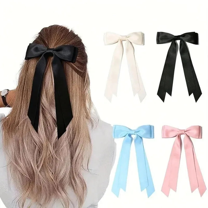 4-Pack Double-Layer Ribbon Bow Hair Clips | Ballet Style Ribbon Bow Hair Clip QXL