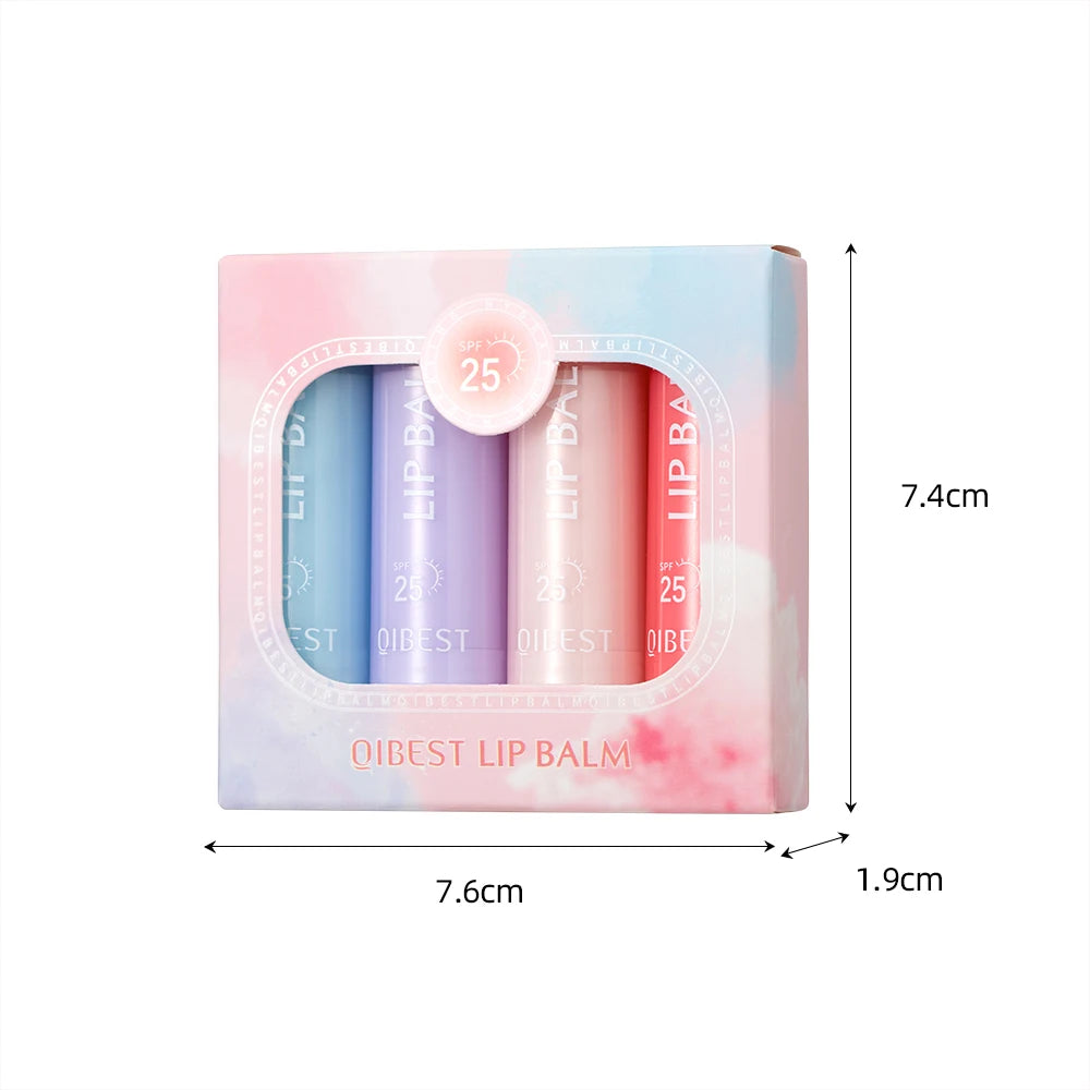 QIBEST 4-Color Moisturizing Lip Balm Kit | Nourishing Lip Stain Tinted Lip Balm Set QXL