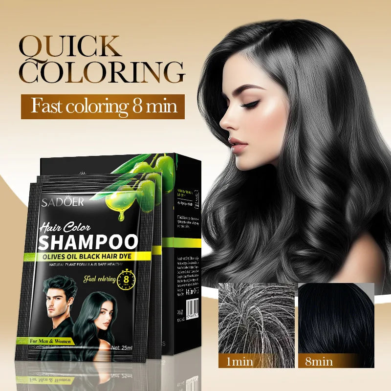 10-Pack 4-in-1 Black Hair Color Shampoo | 15-Min Herbal Formula Hair Color Shampoo QXL