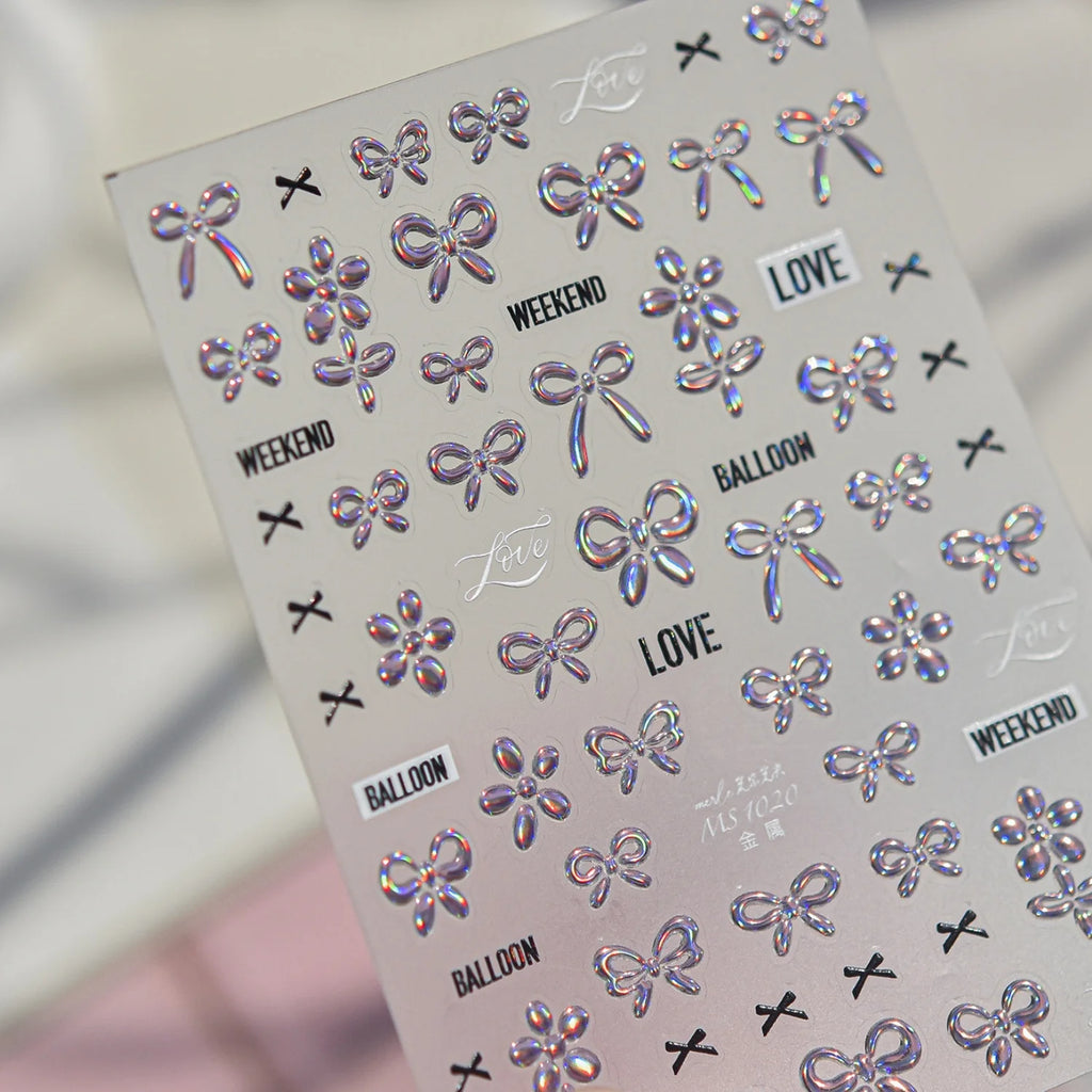 5D Holographic Nail Stickers – Bow & Flower Y2K Decals Nail Art Stickers QXL