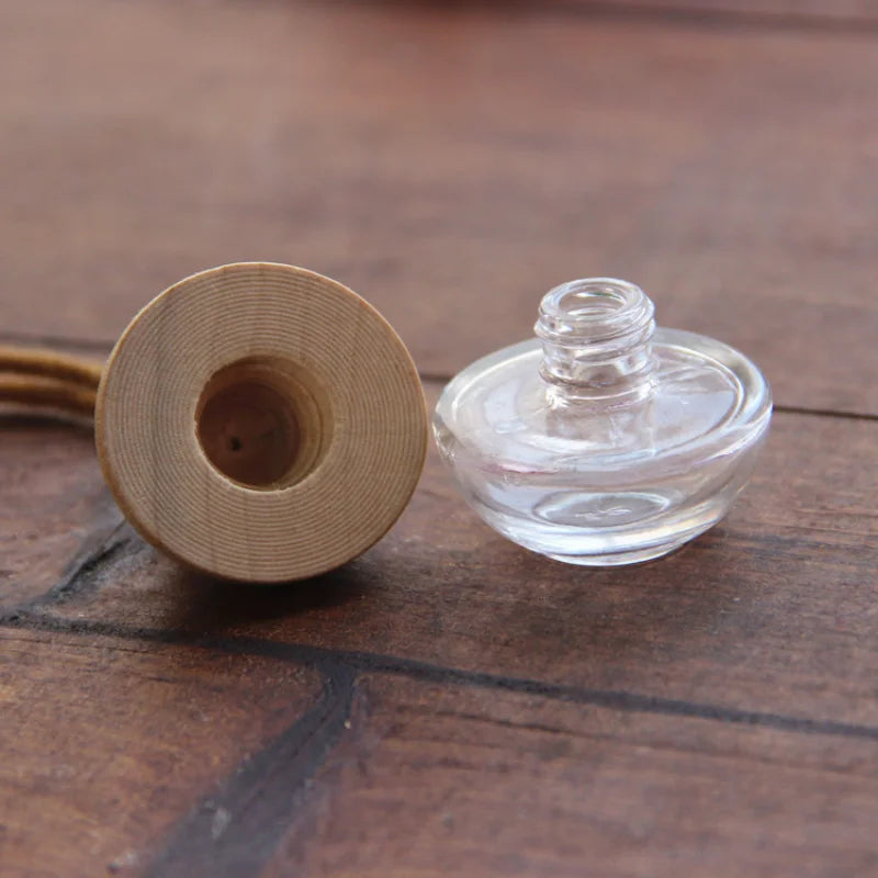 8ml Glass Car Perfume Pendant Bottle | Wooden Cap Refillable Perfume Pendant Bottle QXL