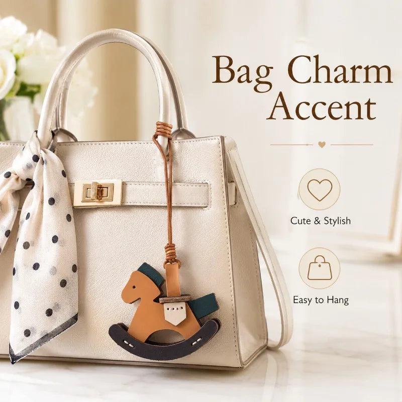 Leather Rocking Horse Bag Charm – Layered Pendant Keychain Bag Charm Pendant QXL