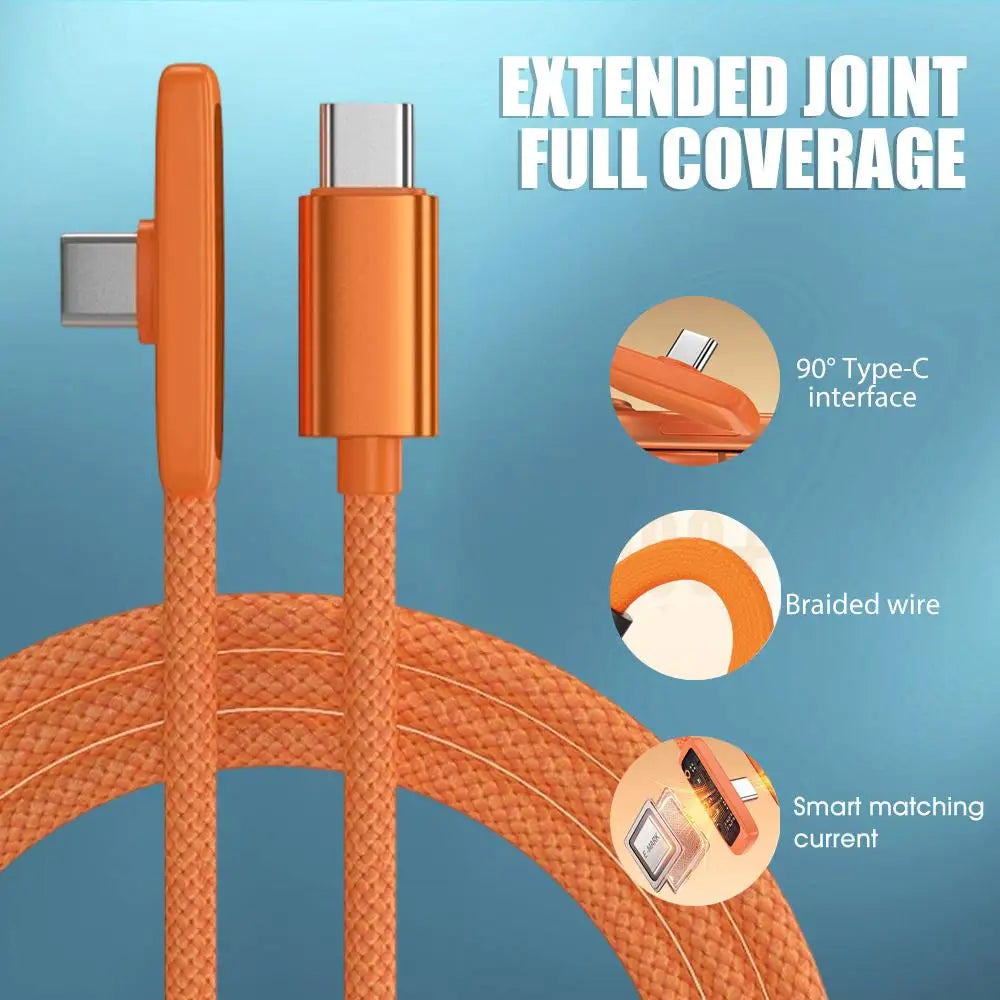 45W Right Angle USB-C Nylon Braided Fast Charging Cable USB-C Charging Cable QXL