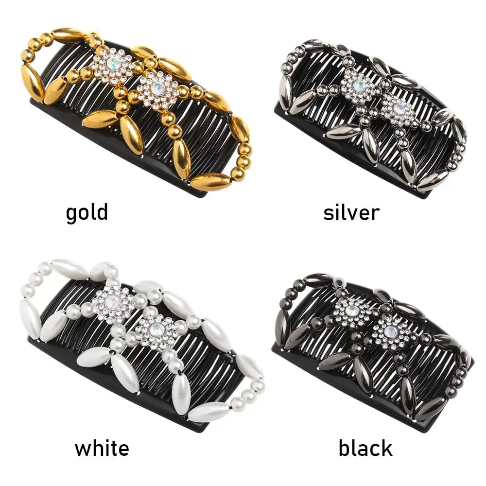 Handmade Crystal Beaded Hair Comb | Stretch Double Comb Clip Beaded Hair Comb QXL