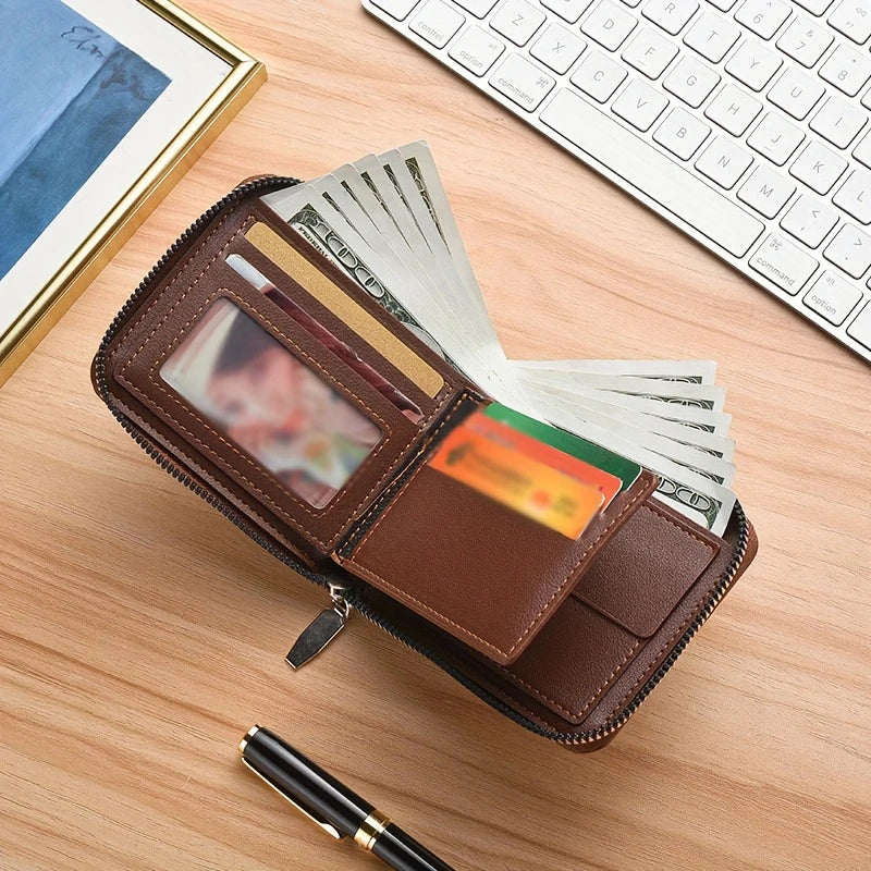 Men's Slim PU Leather Wallet | Card Slots, Coin & ID Holder Men's Slim Wallet QXL