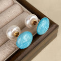 Reversible Resin Swirl Stud Earrings | Oval Water Drop Women Resin Stud Earrings QXL Blue