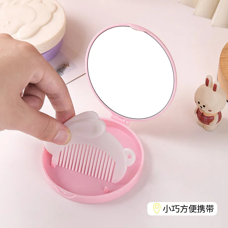Rabbit Compact Pocket Mirror & Comb Set | Cute Mini Travel Compact Pocket Mirror QXL