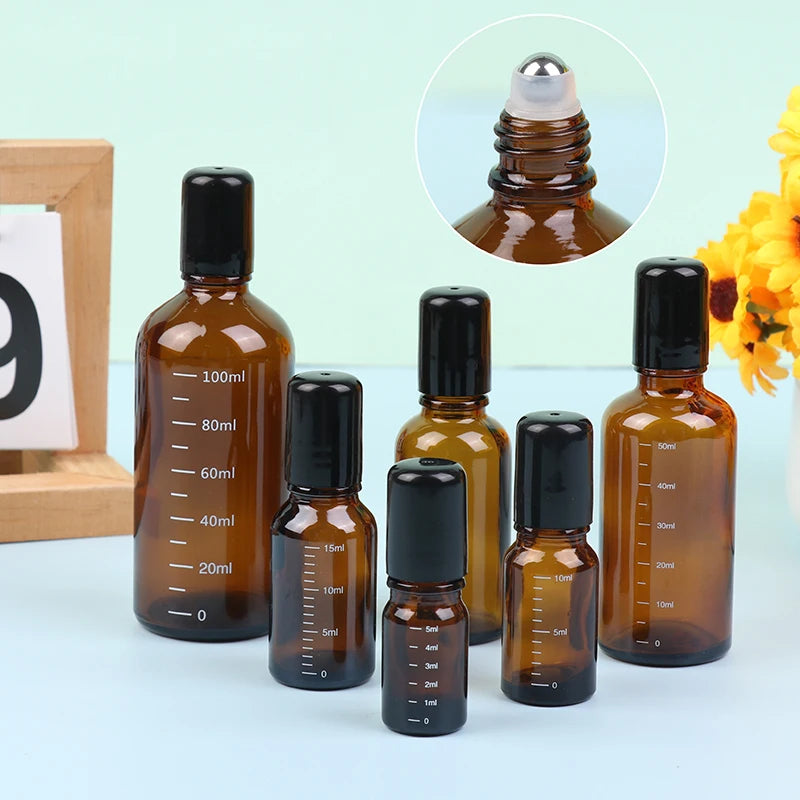 Amber Glass Roller Ball Bottle | Refillable Essential Oil 5–100ml Essential Oil Roller Bottle QXL