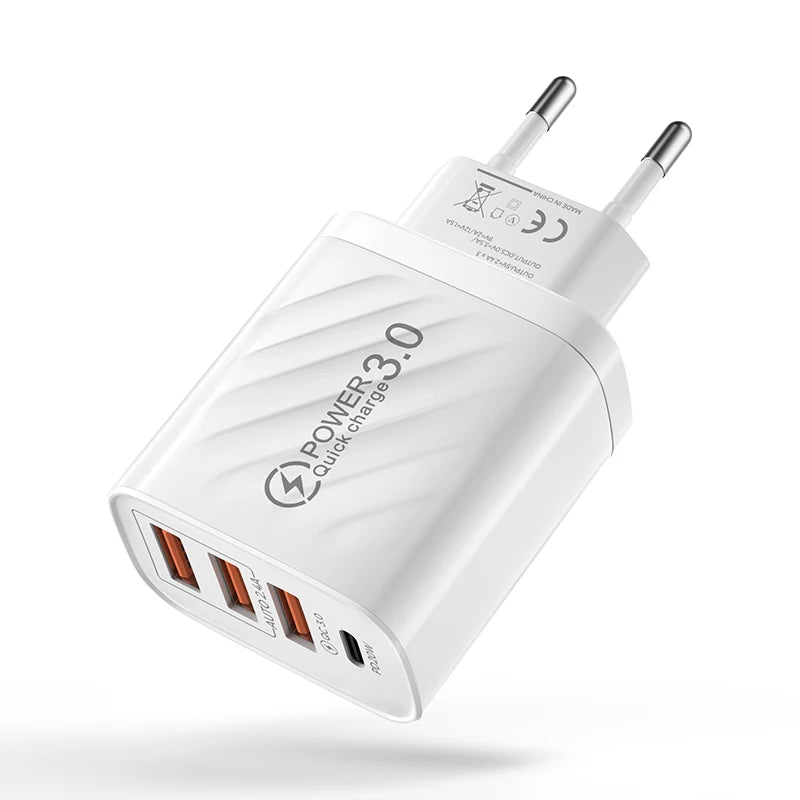 48W USB-C PD & USB-A Fast Wall Charger | EU/US/UK Plug Fast Wall Charger QXL White EU Plug