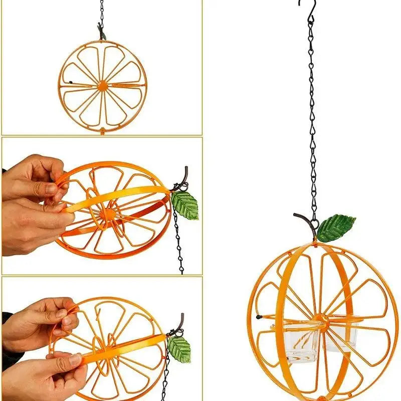 Hanging Orange Metal Bird Feeder – Jelly Cups & Fruit Spikes Hanging Bird Feeder QXL