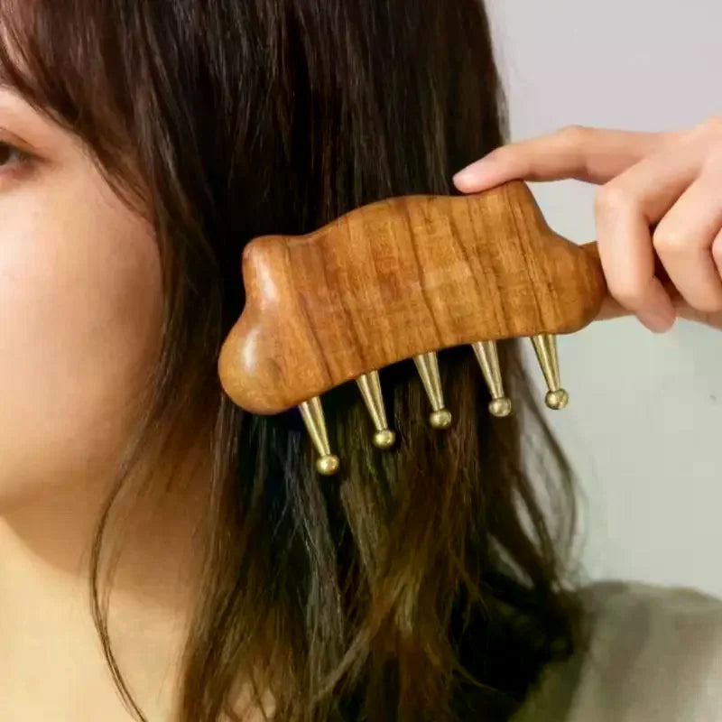 Brass & Sandalwood Gua Sha Massage Comb | Body & Scalp Gua Sha Massage Comb QXL