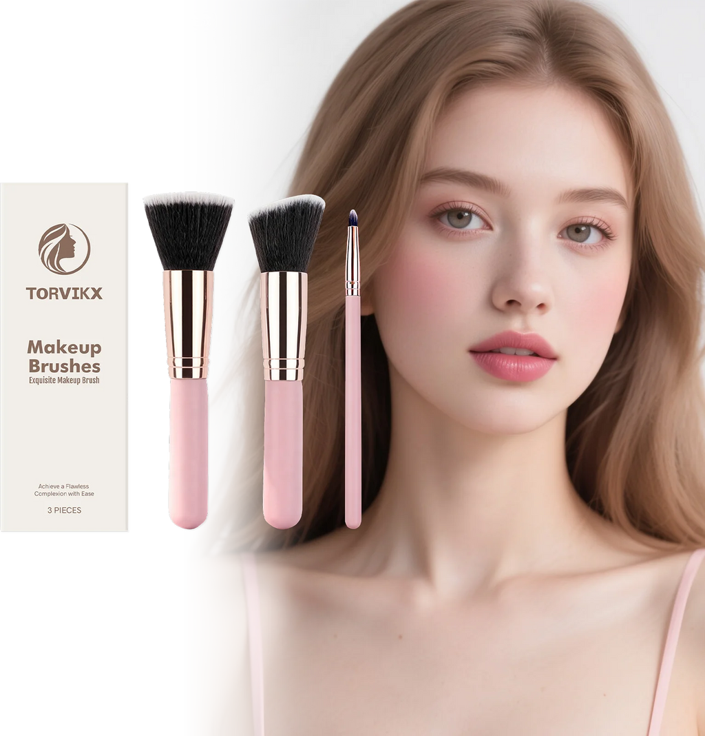 Torvikx 3-Pc Compact Makeup Brush Set | Soft Dense Bristles Makeup Brush Set QXL
