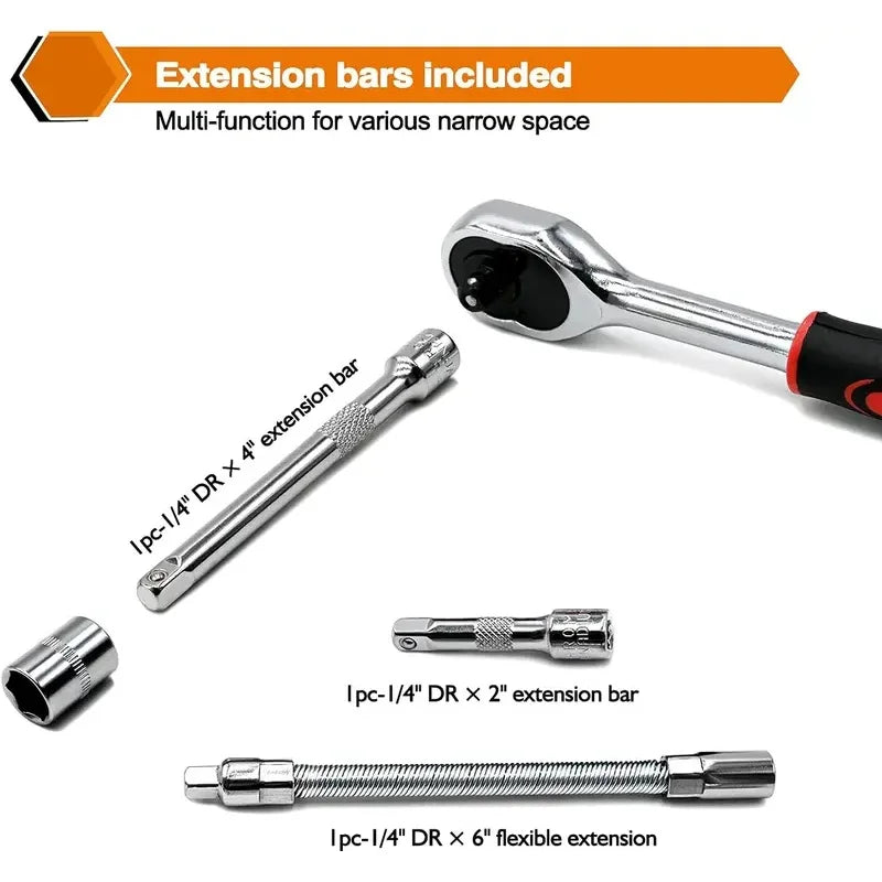 46-Piece 1/4" Drive Socket Ratchet Wrench Set | Metric & Bit Socket Wrench Set QXL