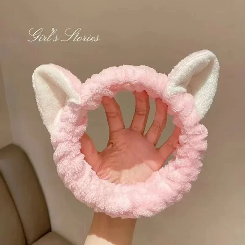 Coral Fleece Cat Ear Headband – Face Washing & Makeup Hair Headband QXL M130 1Pc-Pink