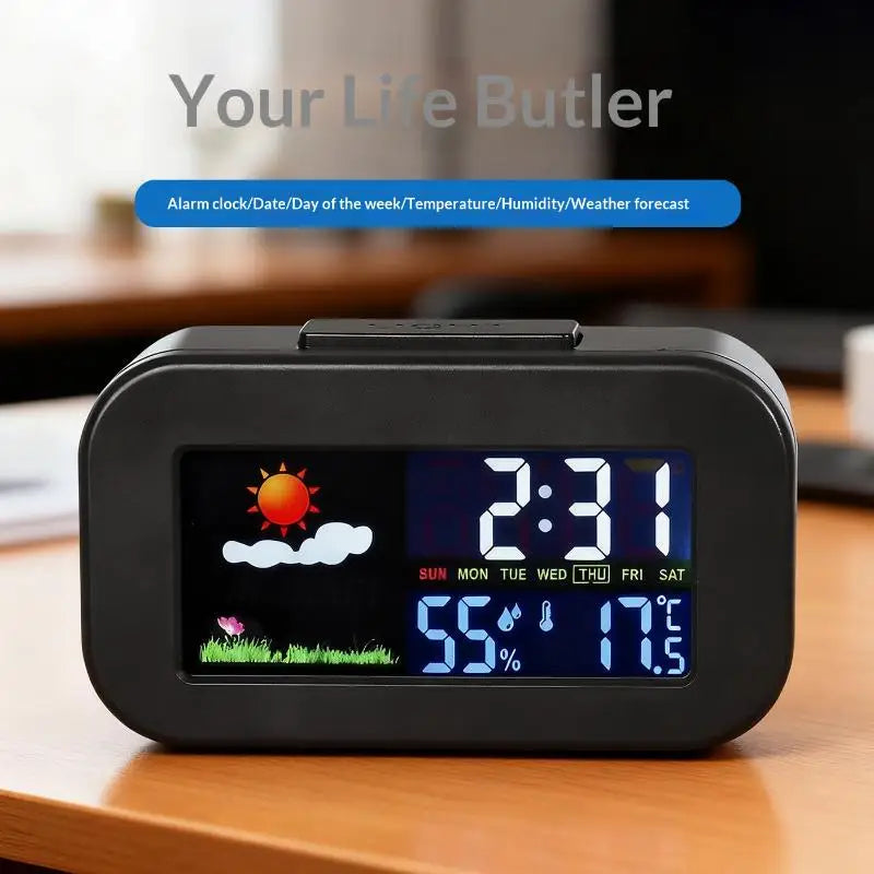 Weather Station Clock | Color Display Temp & Humidity Monitor Weather Station Clock QXL