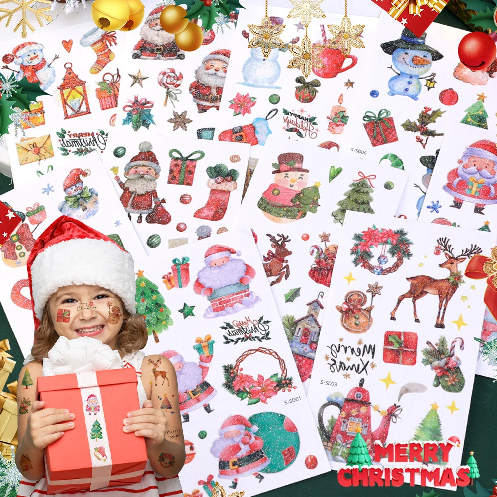 Christmas Temporary Tattoos – Santa & Snowman Body Stickers Temporary Tattoo Stickers QXL