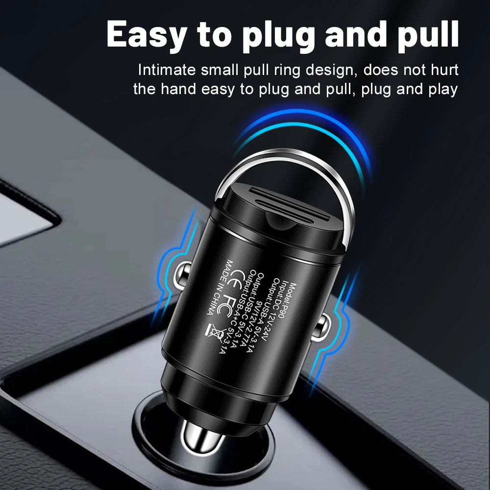 100W PD Fast Car Charger | USB-C & USB-A with Pull Ring Car Charger QXL