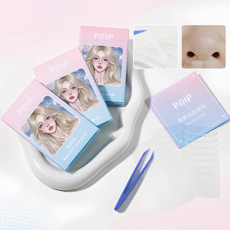 30-Pack Invisible Nose Slimming Stickers with Tweezers Nose Shaping Stickers QXL