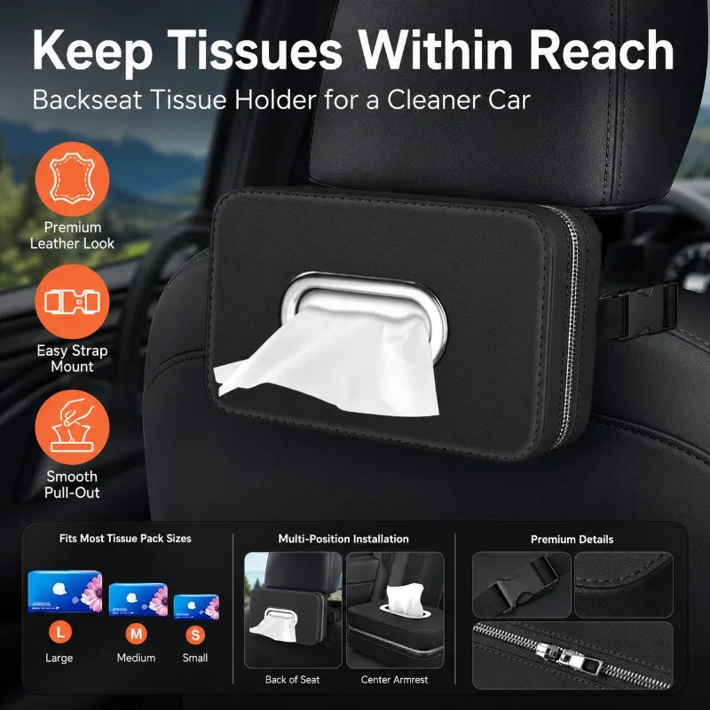 PU Leather Car Tissue Holder – Backseat, Armrest & Visor Car Tissue Holder QXL