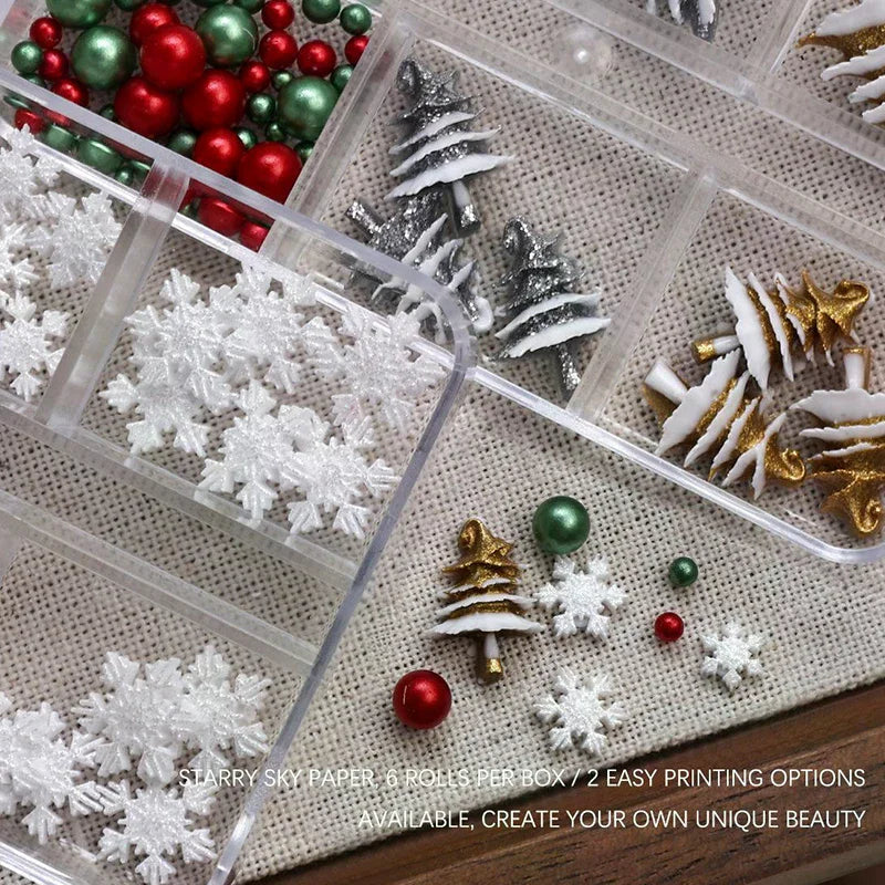 6-Grid Christmas Nail Charms | Snowflake Beads & Rhinestones Nail Art Charms QXL