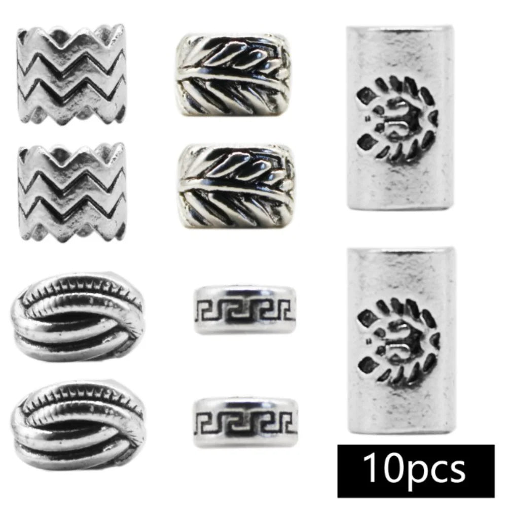 10-Pack Viking Rune Dreadlock Beard Bead Rings | Silver Metal Hair Braid Beads QXL