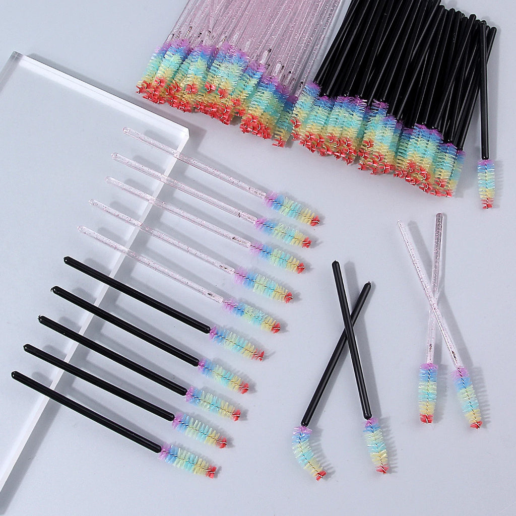 100/50-Pack Rainbow Disposable Spoolie Mascara & Eyebrow Wands Disposable Spoolie Brushes QXL