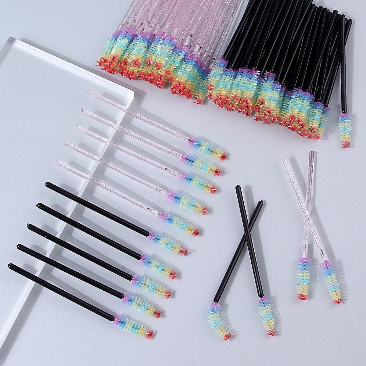 100/50-Pack Rainbow Disposable Spoolie Mascara & Eyebrow Wands Disposable Spoolie Brushes QXL