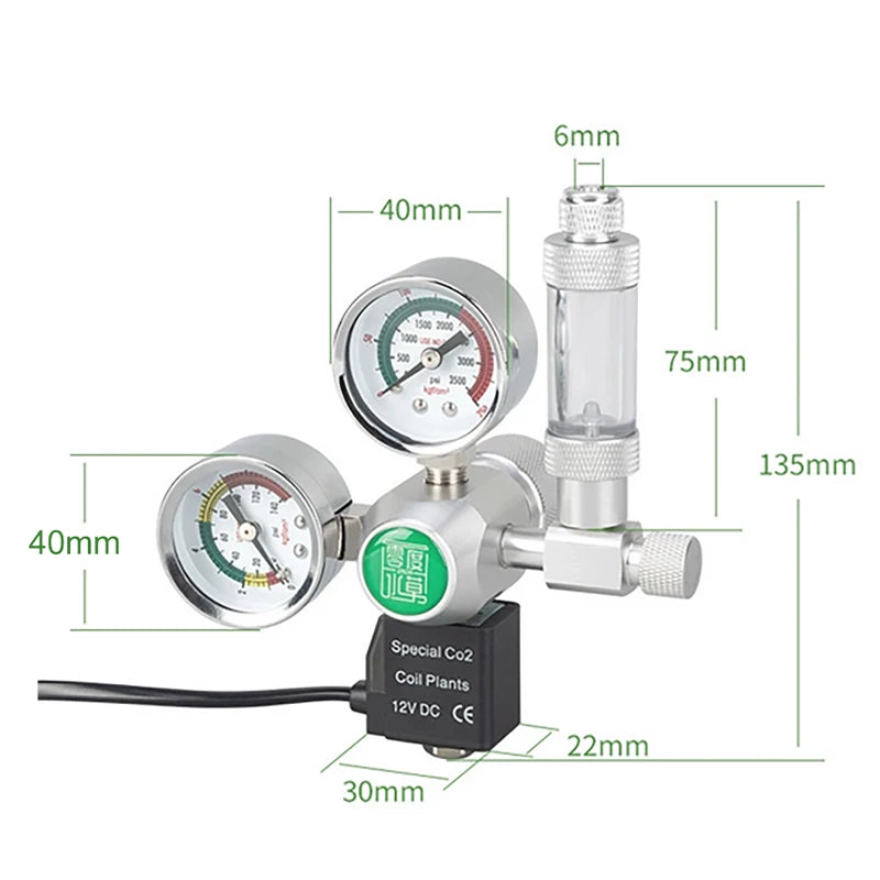 Dreamburgh 12V Aquarium CO2 Regulator | Dual Gauge Aluminum Aquarium CO2 Regulator QXL