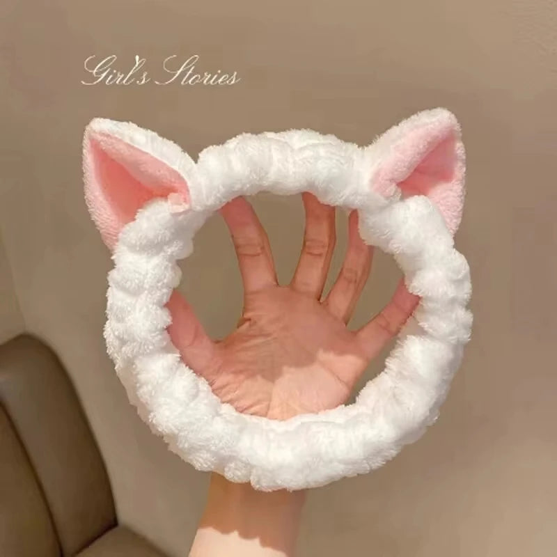 Coral Fleece Cat Ear Headband | Soft Makeup & Face Wash Band Hair Headband QXL