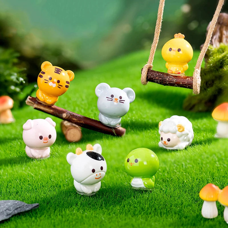 Miniature Chinese Zodiac Figurines | Resin Garden & Desk Décor Miniature Figurine Set QXL
