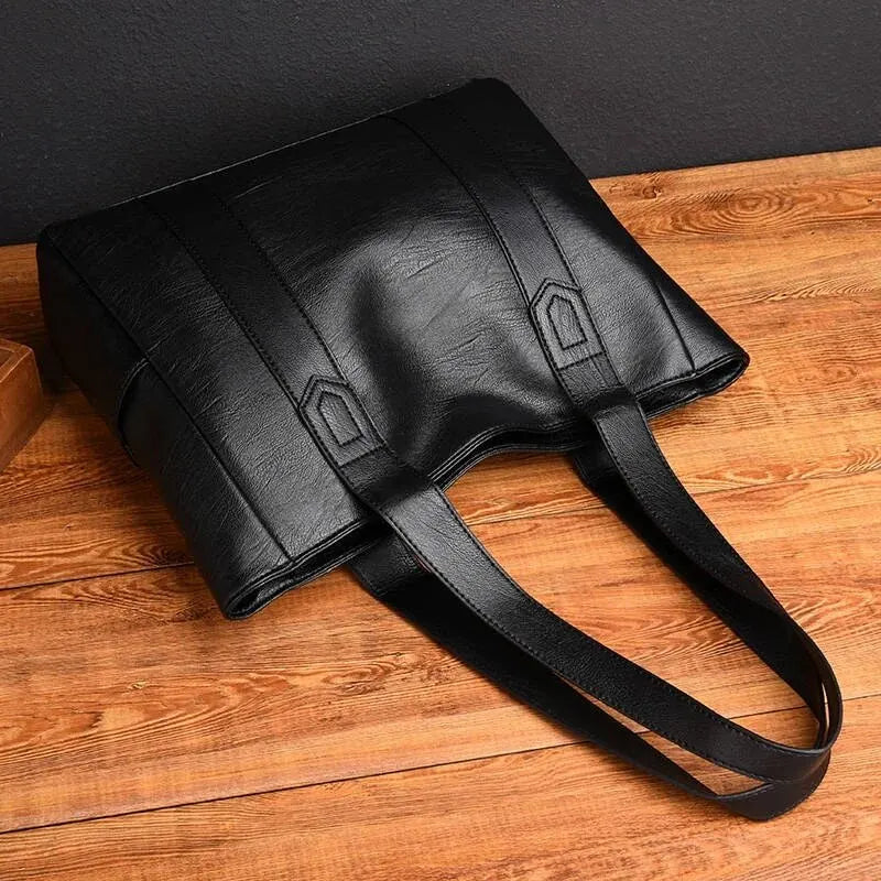 Women's Vintage PU Leather Large Tote Shoulder Crossbody Bag Leather Tote Bag QXL