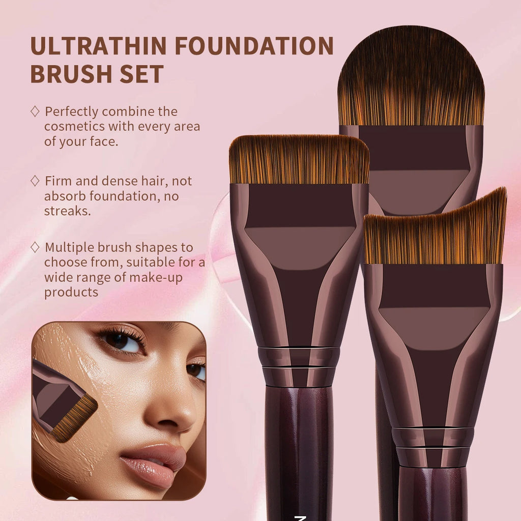 MAANGE 3-Pc Flat Kabuki Foundation Brush Set | Liquid & Cream Kabuki Brush Set QXL