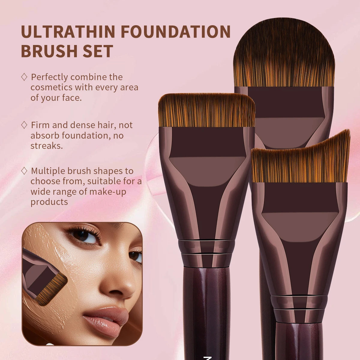MAANGE 3-Pc Flat Kabuki Foundation Brush Set | Liquid & Cream Kabuki Brush Set QXL
