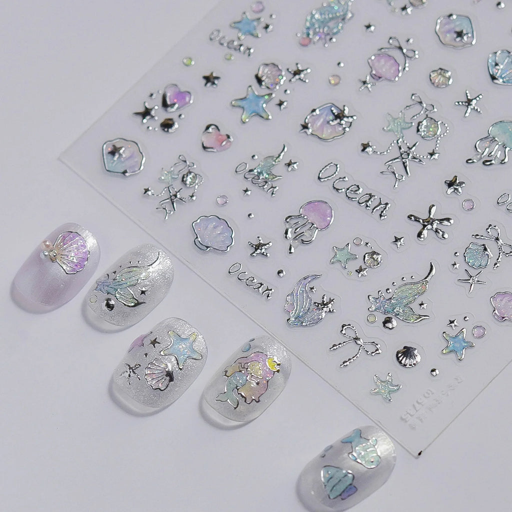 5D Ocean Nail Stickers – Mermaid, Jellyfish & Sea Decals Nail Art Stickers QXL