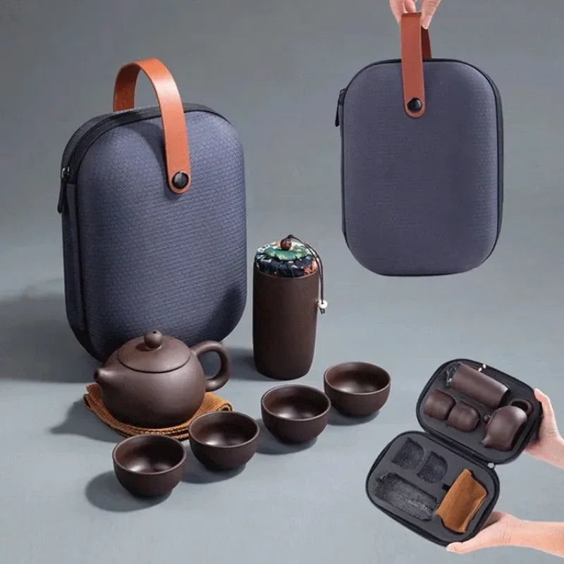 Yixing Purple Clay Tea Set | Teapot, Cups & Tea Tray Tea Set QXL