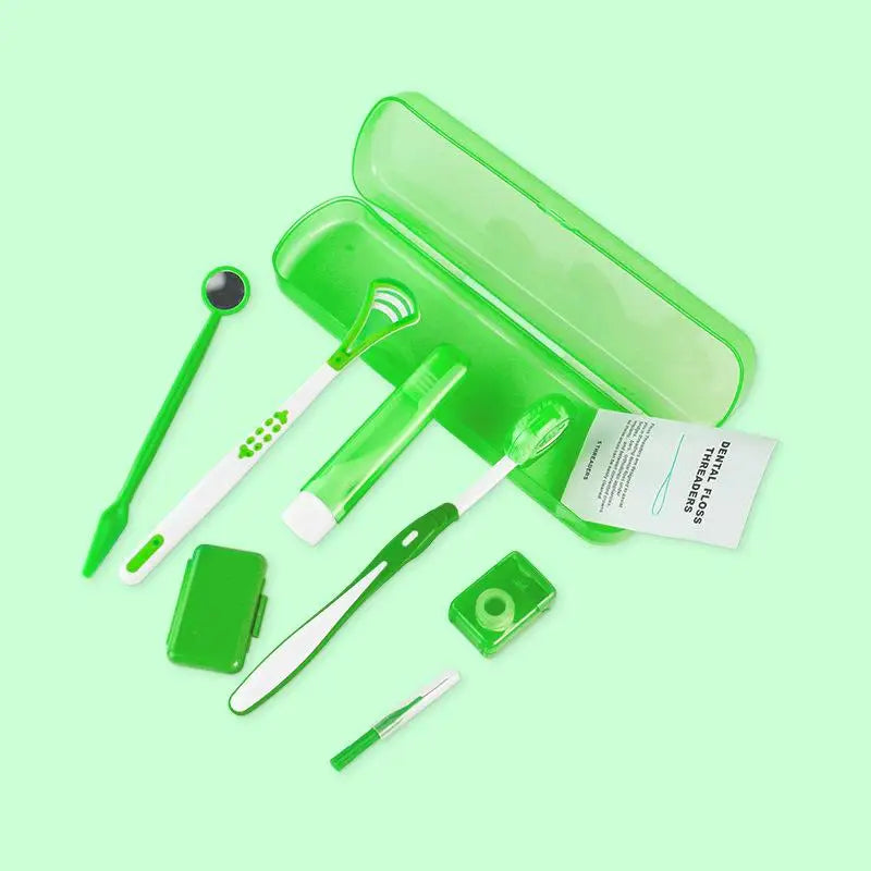 8-Piece Portable Dental Oral Care Kit with Storage Case Dental Care Kit QXL green