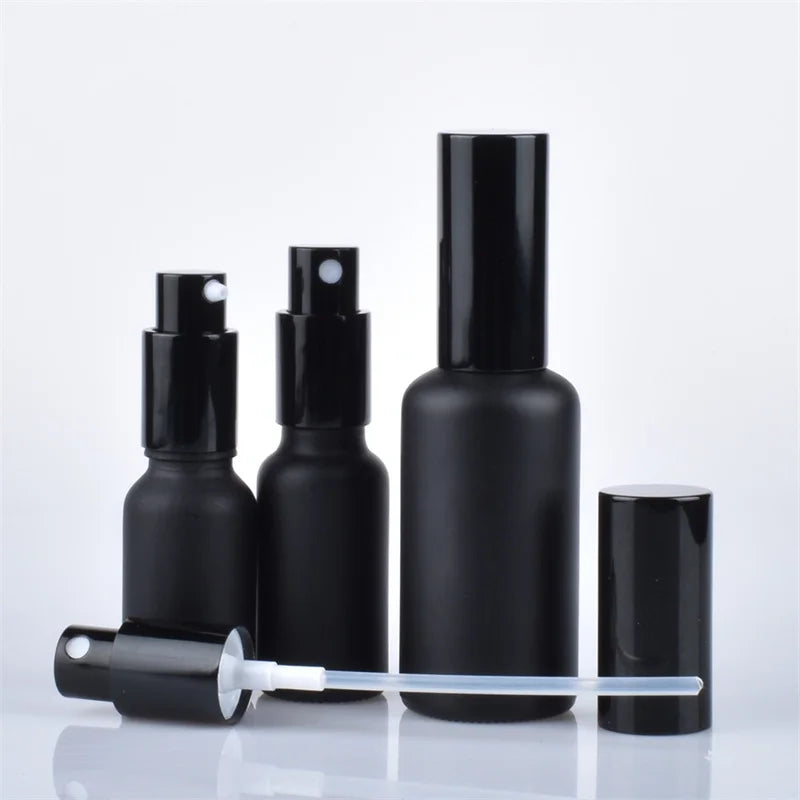 Frosted Black Glass Spray & Pump Bottle | 5ml–100ml Refillable Refillable Glass Bottle QXL