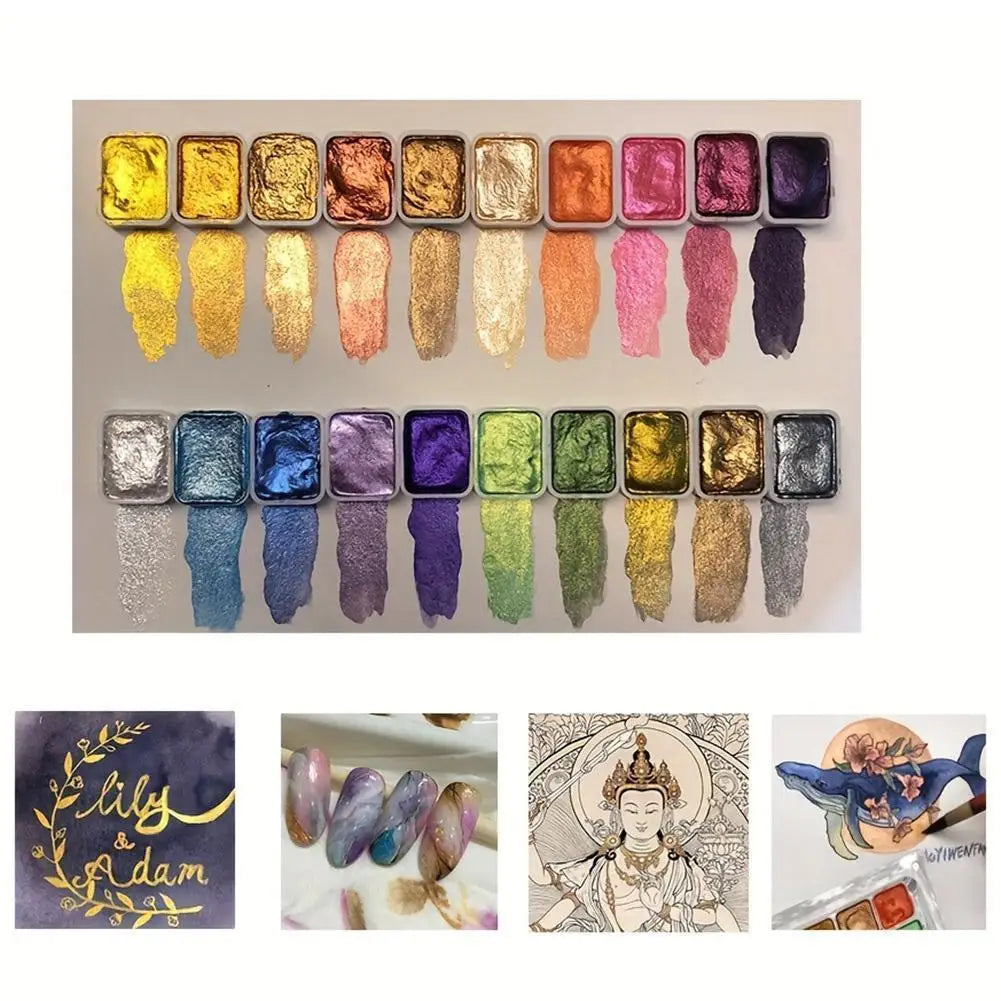 20-Color Pearl Shimmer Solid Watercolor Paint Set | Nail & Art Watercolor Paint Set QXL