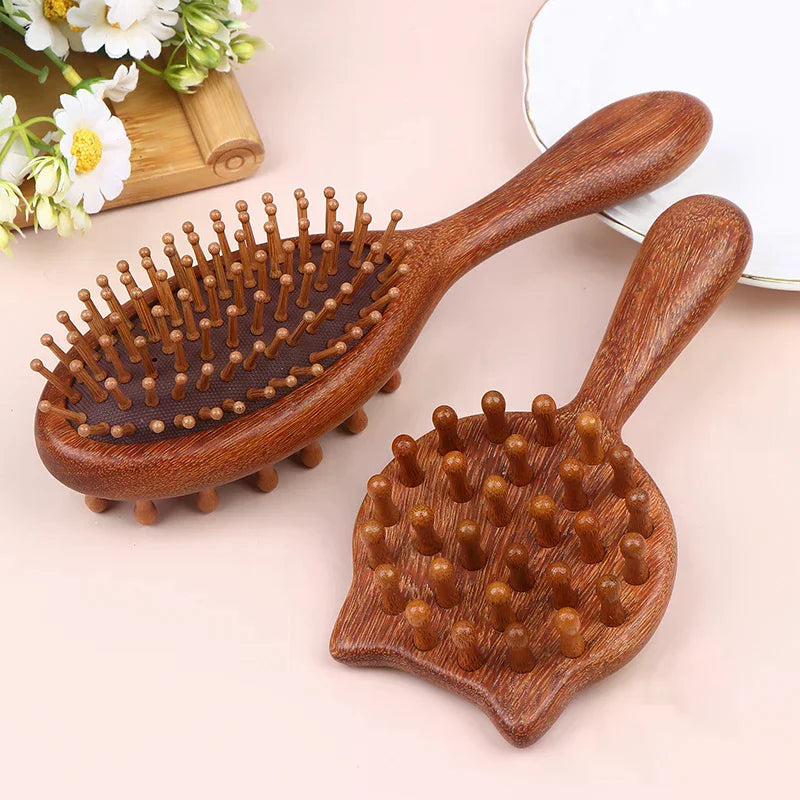 Double-Sided Wooden Cushion Comb | Anti-Static Scalp Massage Brush Cushion Massage Comb QXL