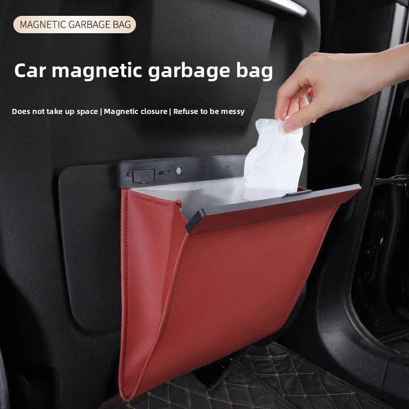 Car Leather Trash Bag | Magnetic Rear Seat Organizer Car Seat Organizer QXL