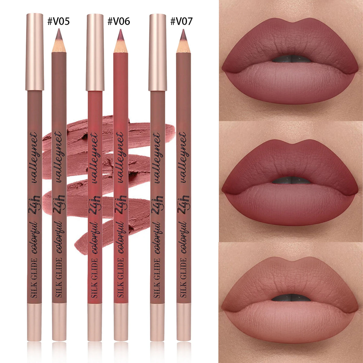 3-Pack Brown Matte Lip Liner | Waterproof & Long-Lasting Lip Liner Set QXL V05 V06 V07