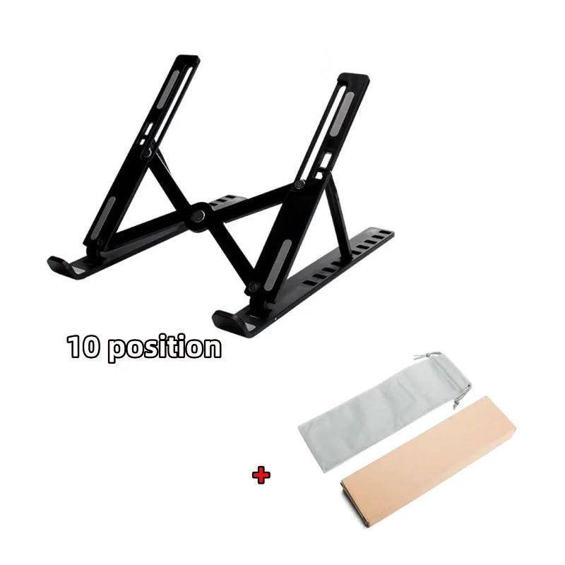 Adjustable Foldable Laptop Stand | Portable 9–15" Notebook Riser Laptop Stand QXL Black 10 gears