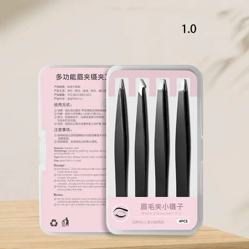 4-Piece Stainless Steel Precision Eyebrow Tweezers Set Eyebrow Tweezers Set QXL 10 Black