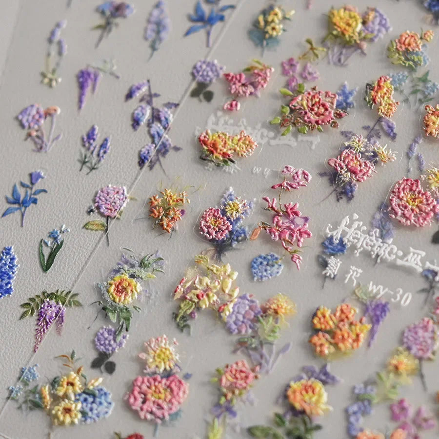 5D Wisteria Nail Stickers | Floral & Bird Self-Adhesive Decals Nail Art Stickers QXL