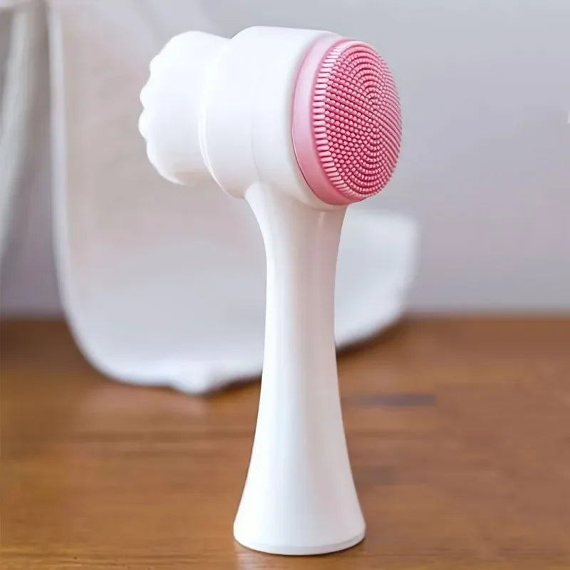 Double-Sided Silicone Face Wash Brush | Deep Cleansing Tool Facial Cleansing Brush QXL Pink and white 1pc