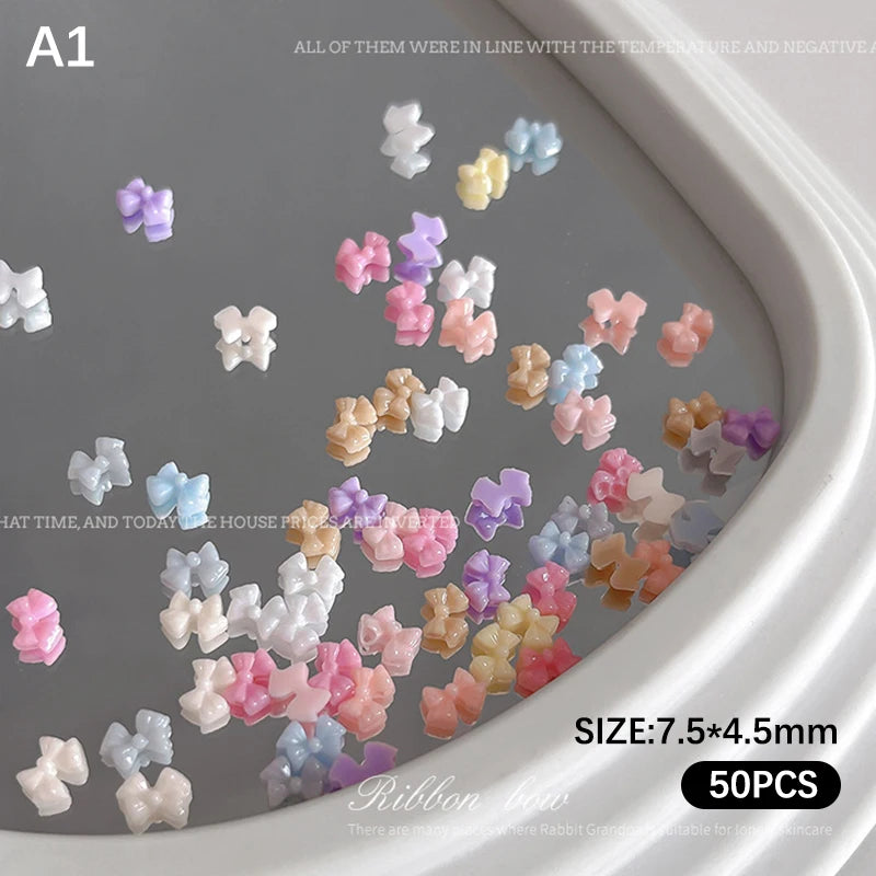 50-Pack Candy Color Resin Bow Nail Art Charms | DIY Decor Nail Art Charms QXL A1