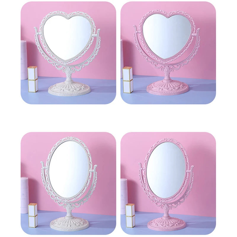 Double-Sided Vintage Rotating Makeup Mirror | Heart Oval Desktop Makeup Mirror QXL