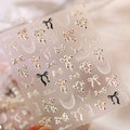 5D Vintage French Nail Stickers | Gold Cherry Bow Decals Nail Art Stickers QXL M1459